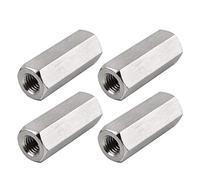 TOPPROS Paquete de 4 tuercas de acoplamiento hexagonales M10 x 1,5 de paso de 45 mm de longitud, 17 mm de ancho, métricas hexagonales de acero inoxidable 304