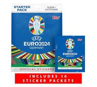 Topps Colección oficial de cromos de la Eurocopa 2024. Paquete de inicio más 10 paquetes. El paquete inicial contiene un álbum de 88 páginas más 24 cromos.