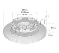 TOPRAN 2x Disco Freno Trasero Ø280 MM Completo para Ford Transit Caja Fa _ 2.2