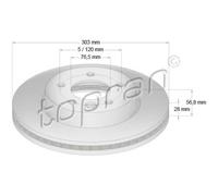 TOPRAN Discos de Freno Delanteros Ø303 MM Ventilado para VW Amarok 2H _ S1B 2HA