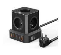 TOPREK Regleta Enchufe de 100W PD3.0 USB-C en Forma de Cubo, Cable alargador de 5 vías (16A/4000W) con Enchufe múltiple y Seguridad para niños, Cable alargador de 2m, Torre de alimentación FR