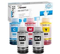 TOPRINT 5 Color 664 T664 Botellas de Tinta Compatibles para ET-2500 ET-2550 ET-2600 ET-2650 ET- 3600 ET-4500 ET-4550 ET-4000 ET-15000 ET-16500 L100 L110 L200 L210 L350 L355 L365 L455 L550 Impresoras