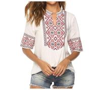 Tops bordados para mujer verano manga corta camisas boho blusas holgadas bohemias top hippie ropa de manga larga mujer 44, Blanco, L