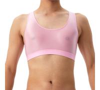 Tops brillantes lustrados para hombre, Chaleco de entrenamiento sin mangas ajustado sensual espalda en forma Y sedoso, Camisa musculosa lisa transparente, Camiseta disco sin costuras de cuello redondo