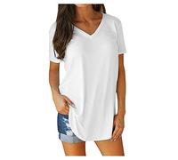 Tops Camiseta para Mujer Lino Sólido DailyDaily Loose Top Mujer Traje de Verano, Blanco, S
