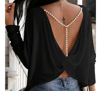 Tops, camisetas y camisas de mujer para y otoño, Camisola sin espalda de estilo con cuentas, Camisas de oficina elegantes para mujer, Ropa de mujer de moda