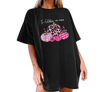 Tops casuales para verano tops manga corta cuello redondo camiseta cáncer de mama estampado lateral suelto túnica blusa blusa oversized suéter mujer, Negro , XXL