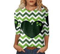 Tops cómodos para mujer, tops casuales de verano, mangas tres cuartos, cuello redondo, camiseta para el Día de San Patricio, estampada, suelta, dividida en los laterales, túnica de manga corta, #4