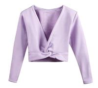 Tops Cruzados de Ballet para Niñas, Maillot de Manga Larga, Envolturas de Danza, Suéter de Gimnasia, Cárdigan, Interior de Terciopelo, Morado (, 6-7 años