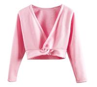 Tops Cruzados de Ballet para Niñas, Maillot de Manga Larga, Envolturas de Danza, Suéter de Gimnasia, Cárdigan, Interior de Terciopelo, rosa, 9-10 años