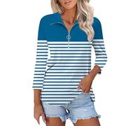 Tops Damen Shirt 3/4 Ärmel Casual Oberteile Revers Hemd Tennis Sport Tops Locker Tops Elegantes Blusen mit Knopfleiste,Basic Shirt Oversized Bluse Polo Freizeithemd Bunte, azul oscuro, L