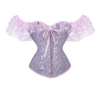 Tops de corsé para mujeres, estilo gótico del Reino Unido, hombros descubiertos, overbust basque con cordones con ballenas, bustier con mangas cortas, faja moldeadora de cintura, ropa moldeadora