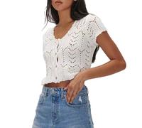 Tops de ganchillo para mujer, chaleco de punto calado con lazo delantero, camisetas con lazo frontal, suéter de manga corta, top corto, chaleco, ropa de playa de verano, blanco, L