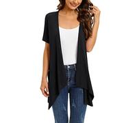 Tops de manga corta, cárdigans para mujer, talla grande, verano, noche, boda, casual, color sólido, ligero, frente abierto, cárdigan para vestidos, ropa de mujer, camisas con dobladillo alto y bajo