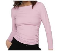 Tops de manga larga para mujer, cuello barco, informal, entallado, liso, básico, para otoño, de manga larga, RD1., M