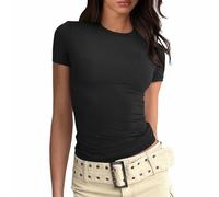 Tops de moda para mujer, camisetas básicas de manga corta ajustadas para mujer, traje verde para mujer, Negro , M