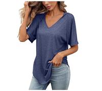 Tops de mujer Tops para mujer 2026: camisetas de túnica de talla grande con mangas cortas, cordón y cuello en V, ropa de calle tendencia sudaderas con capucha chic, camiseta elegante con cuello en V