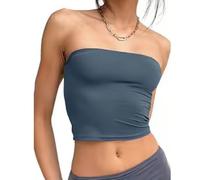 Tops de Tubo para Mujer, Tops Cortos Tipo Palabra de Honor con Corte Entallado, Tubo Flaco Delgado, Camiseta sin Mangas para Salir sin Espalda (XS,Blue)