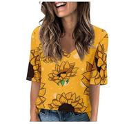 Tops de verano para mujer, con media manga, cuello en V, holgado, holgado, blusas estampadas con longitud de codo, camisa de cola de fuego, Negro , XL