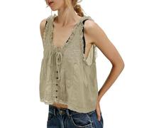 Tops de verano para mujer Y2K - Top de encaje para mujer, elegante, sin mangas, cuello en V, blusa holgada, informal, blusa vintage, chaleco de verano, camisetas de encaje, tops sexy, amarillo, M