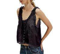 Tops de verano para mujer Y2K - Top de encaje para mujer, elegante, sin mangas, cuello en V, blusa holgada, informal, blusa vintage, chaleco de verano, camisetas de encaje, tops sexy, Negro , L