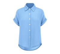 Tops De Verano Plisados Casual Cuello en V para las Mujeres, Top de las Mujeres Elegante Y Elegant Verano Camiseta Casual Suelta Camisa Abierta Top con Botón Camiseta Manga Corta Blusa Falso Cuello
