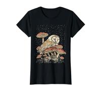 Tops Florales Bohemios Cottagecore con diseño de búho Camiseta gráfica económica, Mujer, Negro, S