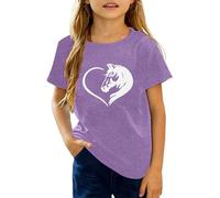 Tops gráficos informales para niñas, cómodas camisetas de cuello redondo para niños, elegantes camisas estampadas, suaves, transpirables, para uso diario, morado, 10-11Years