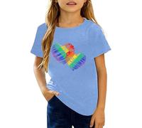 Tops gráficos informales para niñas con estampados elegantes como trajes suaves para todos los días Camisetas cómodas de manga corta, azul claro, 12-13 años