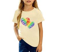 Tops gráficos informales para niñas con estampados elegantes como trajes suaves para todos los días Camisetas cómodas de manga corta, beige, 10-11 años