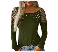 Tops Largos Cuello Mujeres Camisas Casual Moda Mangas T Plus Size Tops Blusa Rayas Señoras, Verde militar., L