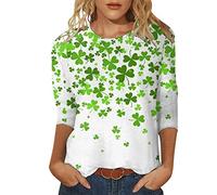 Tops Mujer Casual Verano Tops Mangas Tres Cuartos Cuello Redondo Camiseta Día de San Patricio Estampado Suelta Lateral Dividido Túnica Blusa Camiseta Navidad Mujer, I, L