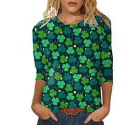 Tops Mujer Casual Verano Tops Mangas Tres Cuartos Cuello Redondo Camiseta Día de San Patricio Estampado Suelta Lateral Dividido Túnica Blusa Camiseta Navidad Mujer, U, S
