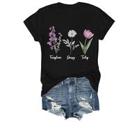 Tops Mujer Cuello Redondo Manga Corta - Blusa Fluida Impreso Manga Corta Mujer Camiseta Diario Actividades Al Aire Libre Camisa Primavera Verano Camiseta Juvenil Camisa Floral Tops, Negro , S