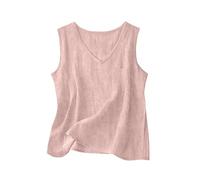 Tops Mujer Cuello V - Camiseta sin mangas para mujer, algodón y lino, elegante, con bolsillos, informal, camisola, playa, blusas, fiesta, soporte, vacación, exterior, camiseta sin mangas, Rosa., M