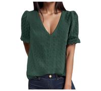 Tops Mujer Elegante Uni Jacquard Encaje V Cuello de Manga Corta Top Verano Ligero Transpirable Blusa Casual Elegante Versátil Top Verano Tops Mujer, 01#_verde, XXL