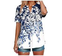 Tops Mujer Elegantes Blusa De Algodón para Mujer Camiseta Azul Blusa De Sexy Blusas Verano Manga Corta para Vaquera con Manga Corta. Camisa Casual Larga Remata Una Camisa Tipo Túnica Algodón Suelta