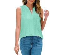Tops Mujer Elegantes, Camiseta Sin Mangas Cuello en V Detalles Ojales Mujer Estilo Bohemio Ligera Informal Ideal Salir Vacaciones en la Playa O Citas Diarias. Color Verde Azulado Talla XS.
