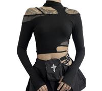 Tops Mujer Gótico Sexy Chic Crop Cami Top con Encaje Camisetas Y2k Steampunk Top Deman Cropped Tank Top Crop Y2K Vintage Punk Straps Summer Girls Fashion Vest - XS, Negro 4, S