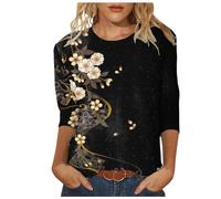 Tops para mujer, camisas de longitud media, mangas tres cuartos, camisas gráficas, camisetas, camisetas casuales, tops, cuello redondo, túnica, camisa vaquera para mujer (gris oscuro, S)