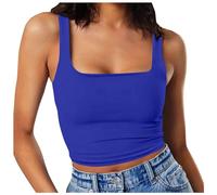 Tops para mujer chaleco sin mangas para mujer cuello cuadrado doble capa fitness casual camiseta corta, azul, XL
