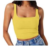 Tops para mujer chaleco sin mangas para mujer cuello cuadrado doble capa fitness casual camiseta corta, amarillo, XL