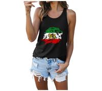 Tops para mujer con cuello redondo iraní patrón iraní para la parte superior de látex, camiseta sin mangas de cuello redondo para mujer, elegante, cuello redondo con pliegues, ajuste holgado, Negro