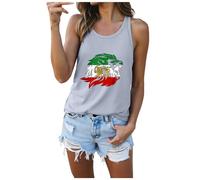 Tops para mujer con cuello redondo iraní patrón iraní para la parte superior de látex, camiseta sin mangas de cuello redondo para mujer, elegante, cuello redondo con pliegues, ajuste holgado, gris, M