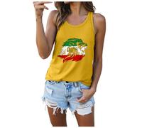 Tops para mujer con cuello redondo iraní patrón iraní para la parte superior de látex, camiseta sin mangas de cuello redondo para mujer, elegante, cuello redondo con pliegues, ajuste holgado, amarillo