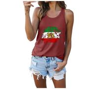 Tops para mujer con cuello redondo iraní patrón iraní para la parte superior de látex, camiseta sin mangas de cuello redondo para mujer, elegante, cuello redondo con pliegues, ajuste holgado, Vino, M