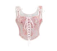 Tops para mujer corsé medieval para mujer, elegante estampado floral y estampado, ideal para eventos históricos y fiestas de disfraces, suéter sexy reforzado para mujer, escote profundo, Rosa., XL