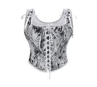 Tops para mujer corsé medieval para mujer, elegante estampado floral y estampado, ideal para eventos históricos y fiestas de disfraces, suéter sexy reforzado para mujer, escote profundo, gris, S