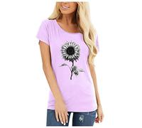 Tops para mujer elegante, para mujer con estampado de letras de girasol de manga corta con cuello en O para mujer, blusa casual para mujer (rosa M)