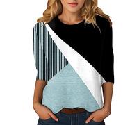 Tops para mujer, manga tres cuartos, corte ajustado, lindas blusas, cuello redondo, corte ajustado, media manga, camiseta de arco iris para mujer, azul, XL